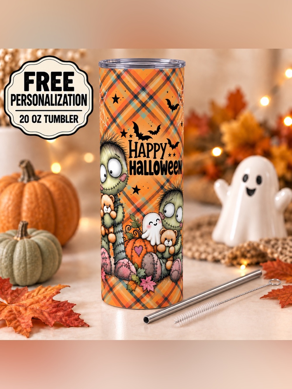 Personalized 20oz Halloween Tumbler With Straw & Brush
